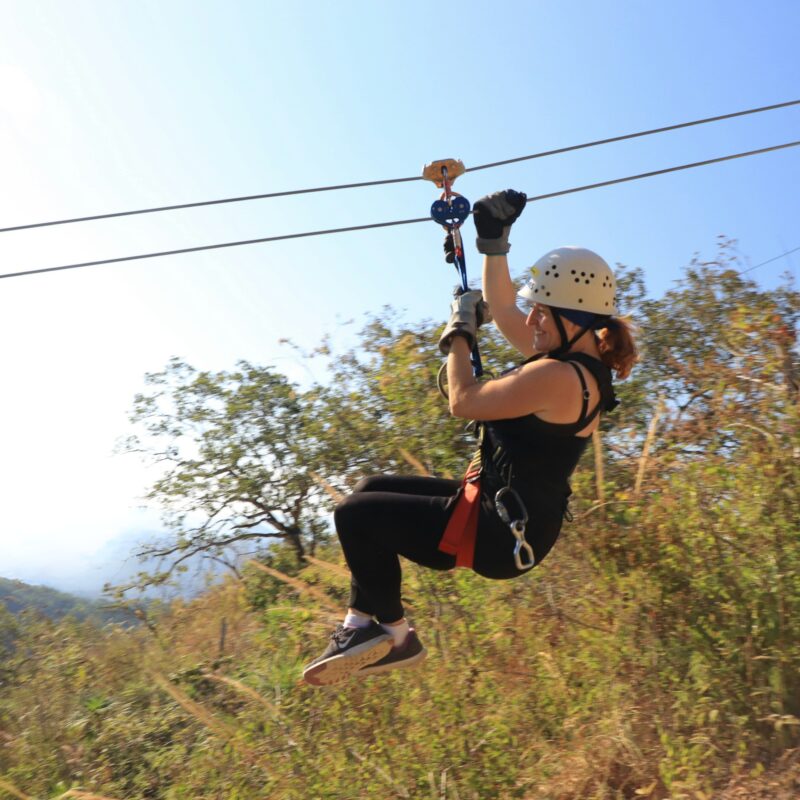 Woman ziplining in Kansas City, Kansas