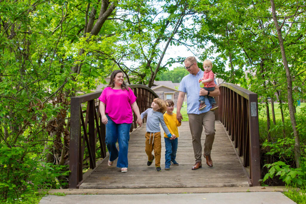 Family walking a trail in Overland Park